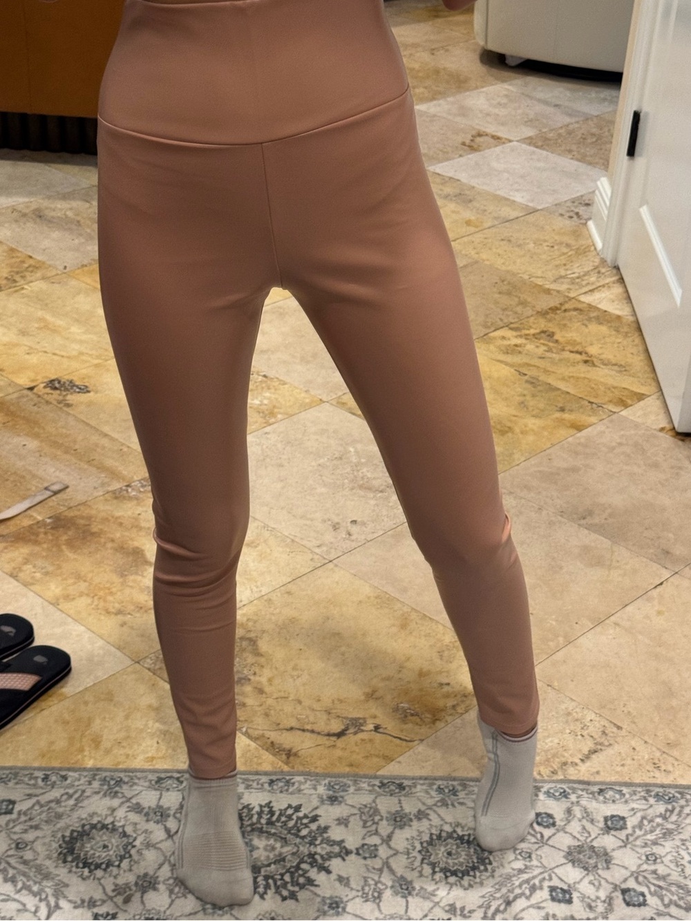 High-Waist Dusty Rose Pink Faux Leather (Small) Leggings — Women’s Pants
